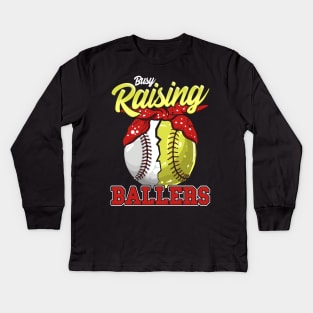 Busy Raising Ballers! Baseball and Softball Mom Gift Kids Long Sleeve T-Shirt